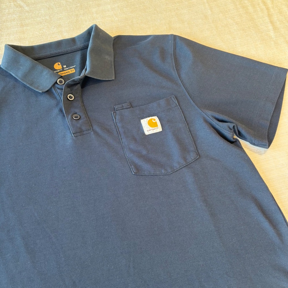 Carhartt Mens K570 Navy Blue Contractor Work Pocket Polo Shirt Original Fit M